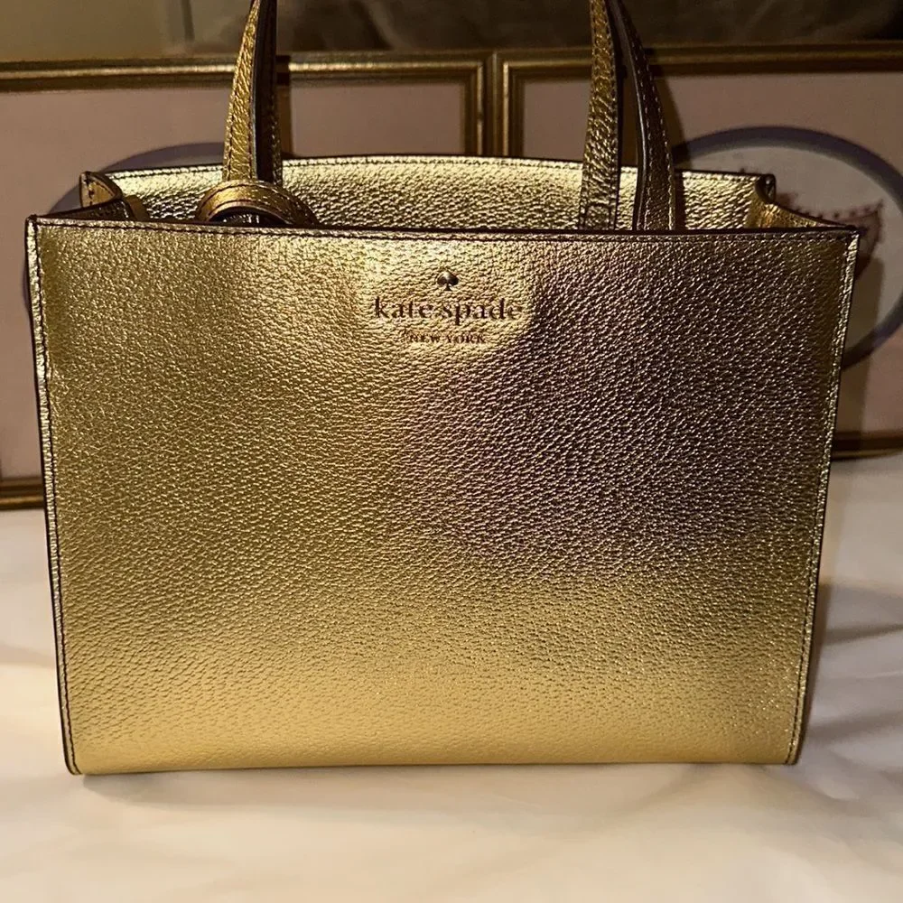 kate spade Thompson Street Metallic Gold Sam  Leather Top Handles Satchel